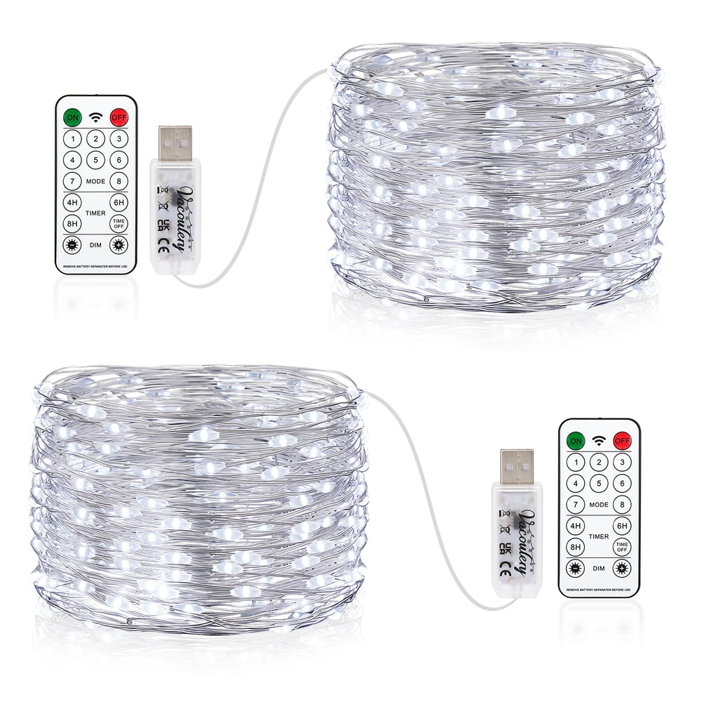 Wasserdicht Draht Lichterkette, 4 x 10M 100 LED USB Weihnachten Außenlichterkette Micro Lichterkette Außen und Innen mit Fernbedienung 8 Programm und Timer für Schlafzimmer, Party, Hochzeit