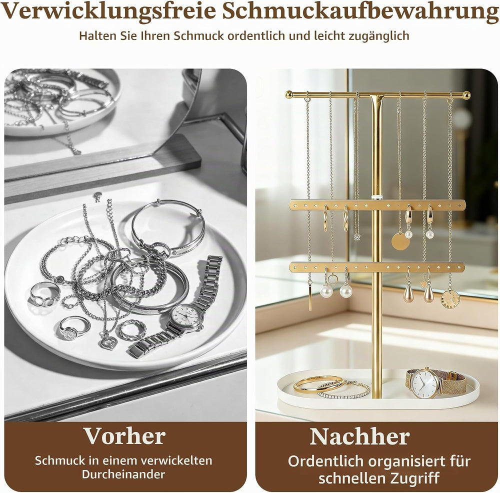 Schmuck-Organizer 3 Ebenen, Metall Schmuckständer in Gold