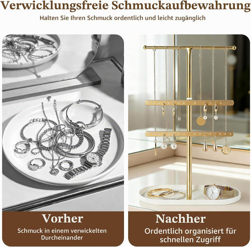 Schmuck-Organizer 3 Ebenen, Metall Schmuckständer in Gold
