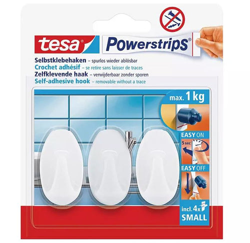 tesa Powerstrips Haken Small OVAL - Weiß - 1 kg Halteleistung