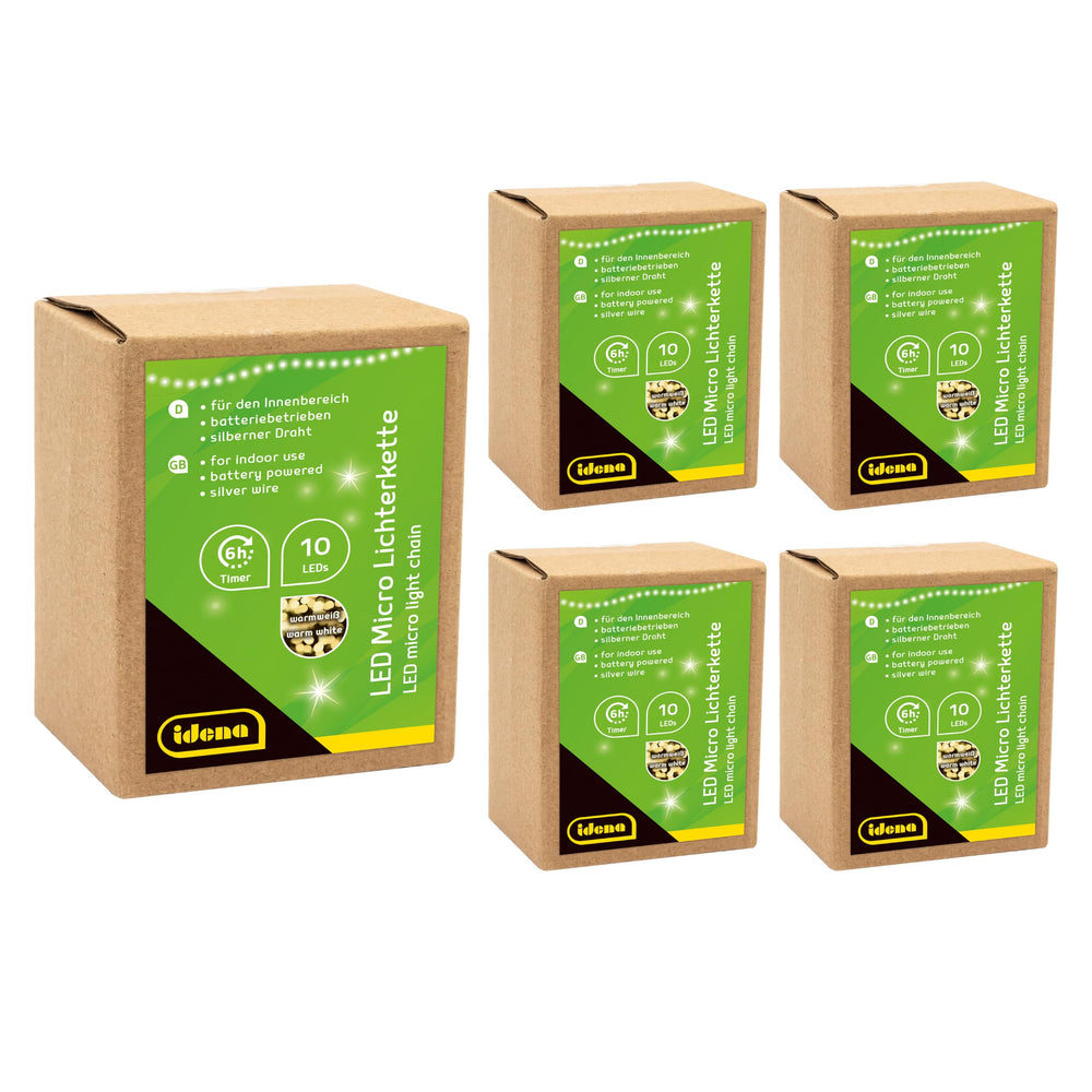 Idena Micro Lichterkette Innen 10 LEDs in Warmweiß, 1,2 m