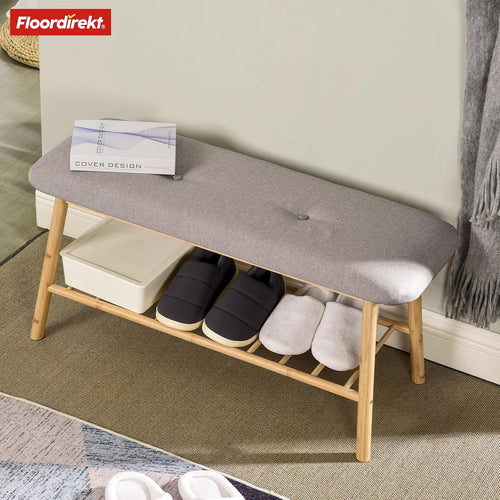 Floordirekt Schuhregal aus Bambus, schmales und platzsparendes Schuhregal, Schuhorganizer mit Sitzfläche (Montana)
