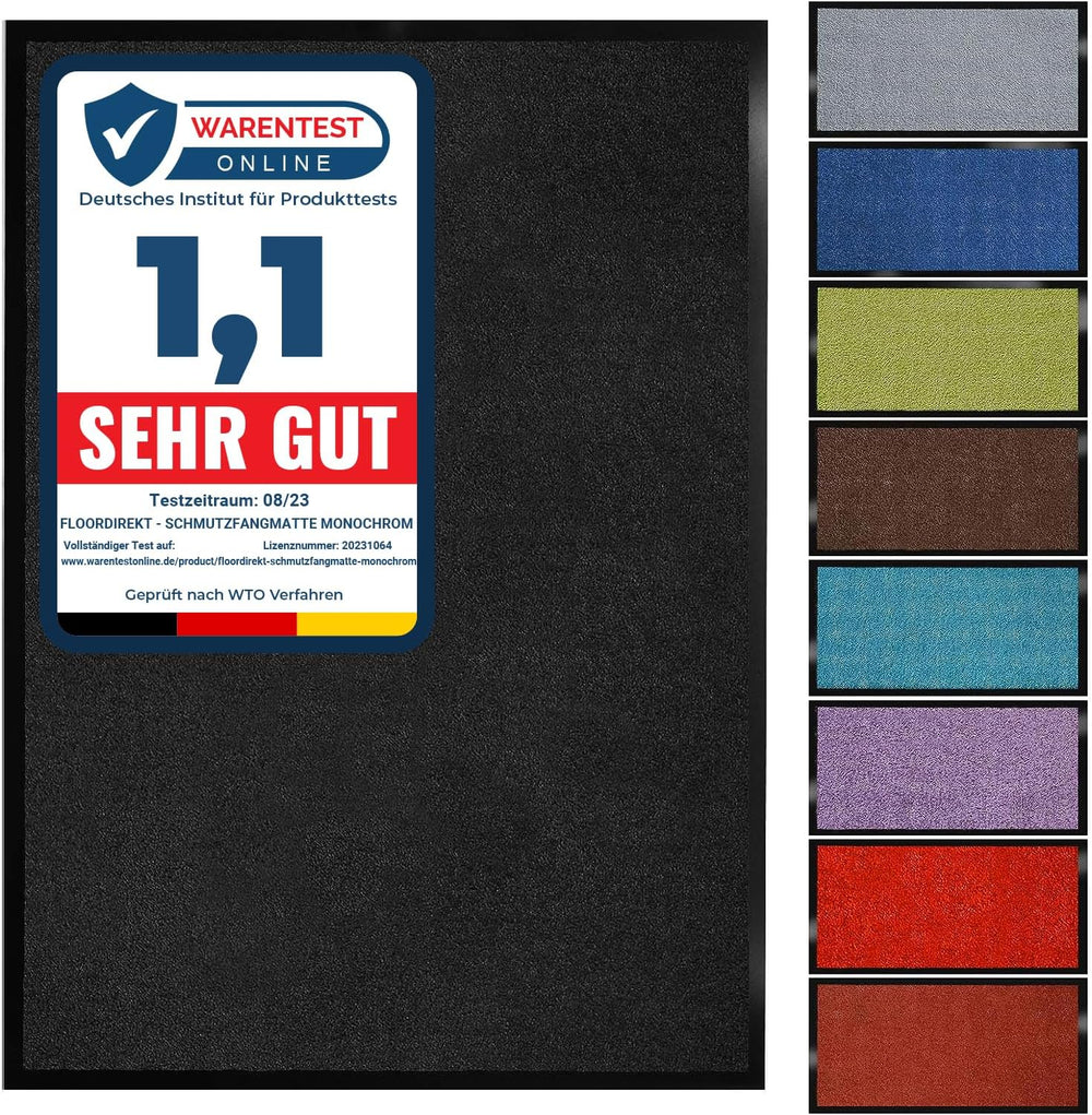 Floordirekt Schmutzfangmatte Monochrom | Fussmatte in 10 Größen & 8 Farben | Türmatte für innen & außen (40 x 60 cm, Schwarz)