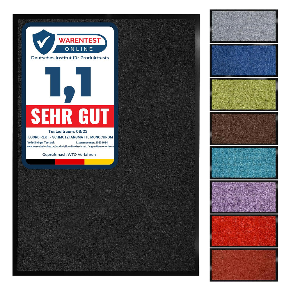 Floordirekt Schmutzfangmatte Monochrom | Fussmatte in 10 Größen & 8 Farben | Türmatte für innen & außen (40 x 60 cm, Schwarz)