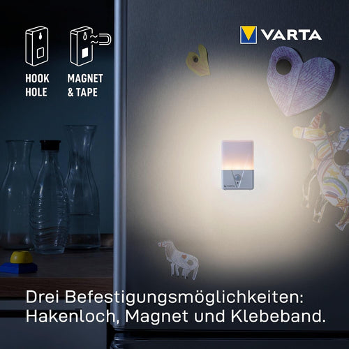 VARTA Nachtlicht mit Bewegungssensor LED inkl. 3x AAA Batterien, Motion Sensor Night Light, einfache Installation: Schraube, Magnet oder 3M-Klebeband, automatische Abschaltung
