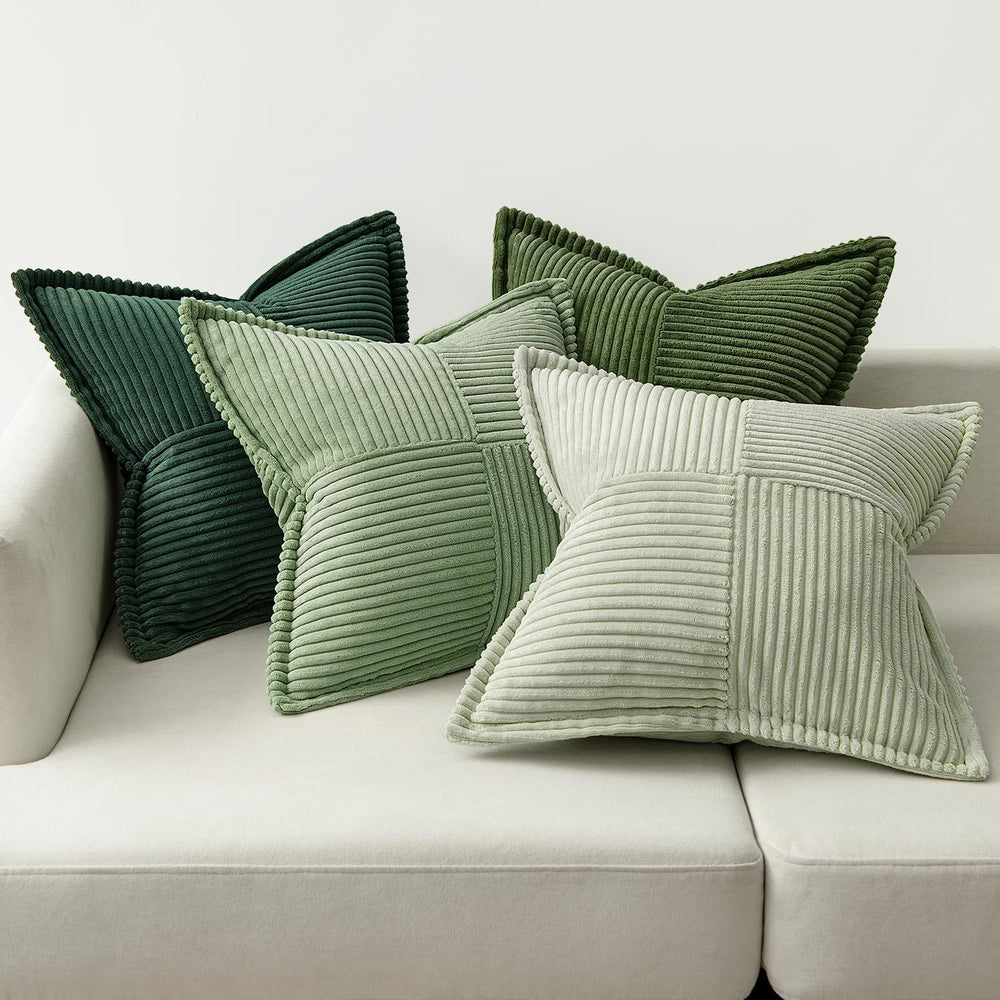 MIULEE 4er Set Kissenbezug 40×40cm Kordsamt Biese Patchwork Grüne Serie