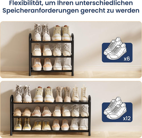 ENJOYBASICS Schuhregal Platzsparend, 3 Ebenen Metall Schuhablage Schwarz
