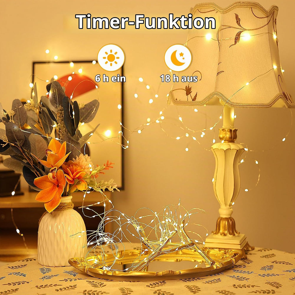 20M LED Lichterkette USB, 200LED mit Fernbedienung, 8 Modi und Timer