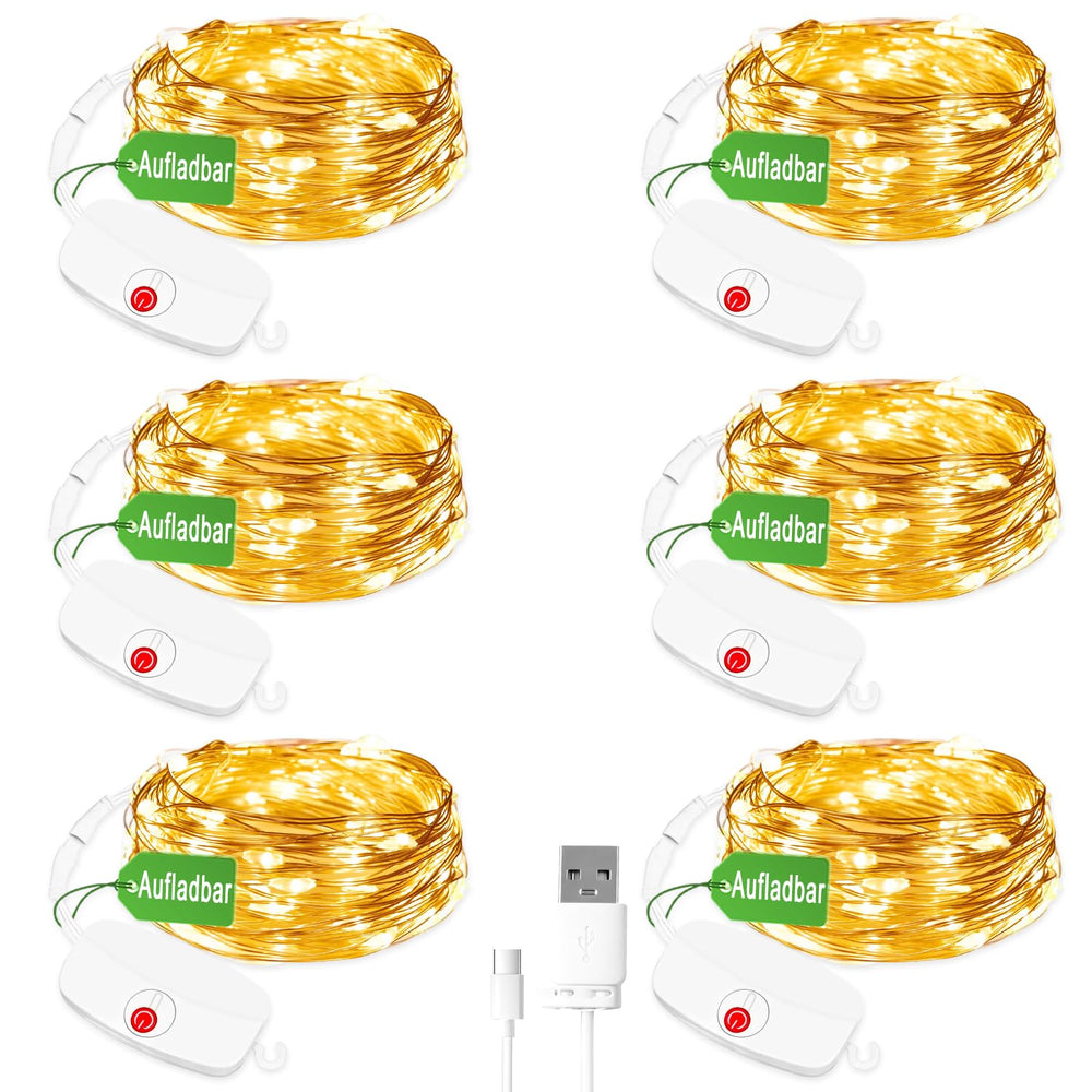 Mini Lichterkette aufladbar, 5M 50LED, Warmweiß
