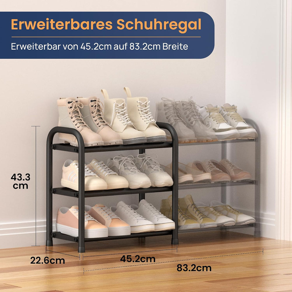 ENJOYBASICS Schuhregal Platzsparend, 3 Ebenen Metall Schuhablage Schwarz