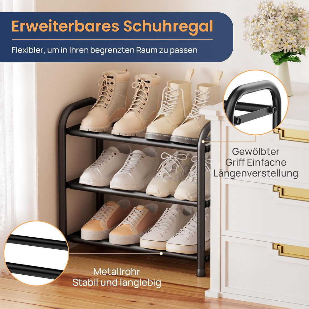 ENJOYBASICS Schuhregal Platzsparend, 3 Ebenen Metall Schuhablage Schwarz