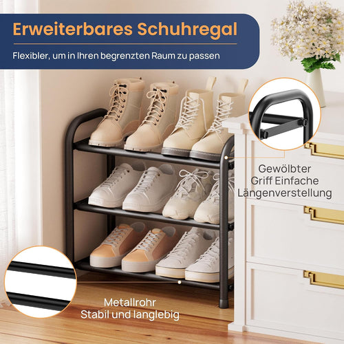 ENJOYBASICS Schuhregal Platzsparend, 3 Ebenen Metall Schuhablage Schwarz
