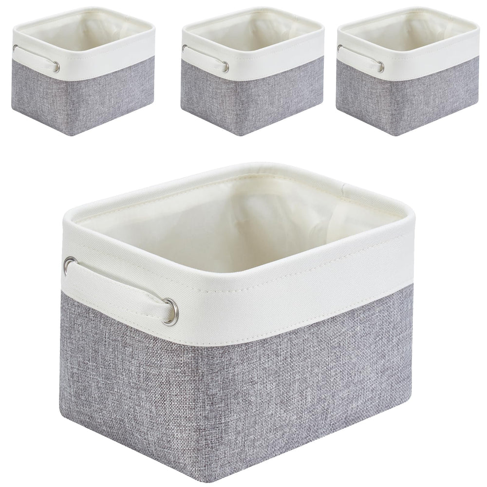 Mangata aufbewahrungsbox Stoff, aufbewahrungskorb, Korb aufbewahrung Stoff mit Griffen für Schrank, Spielzeug, kleiderschrank, Regale, Kleidung (Helles Khaki Weiß, klein)