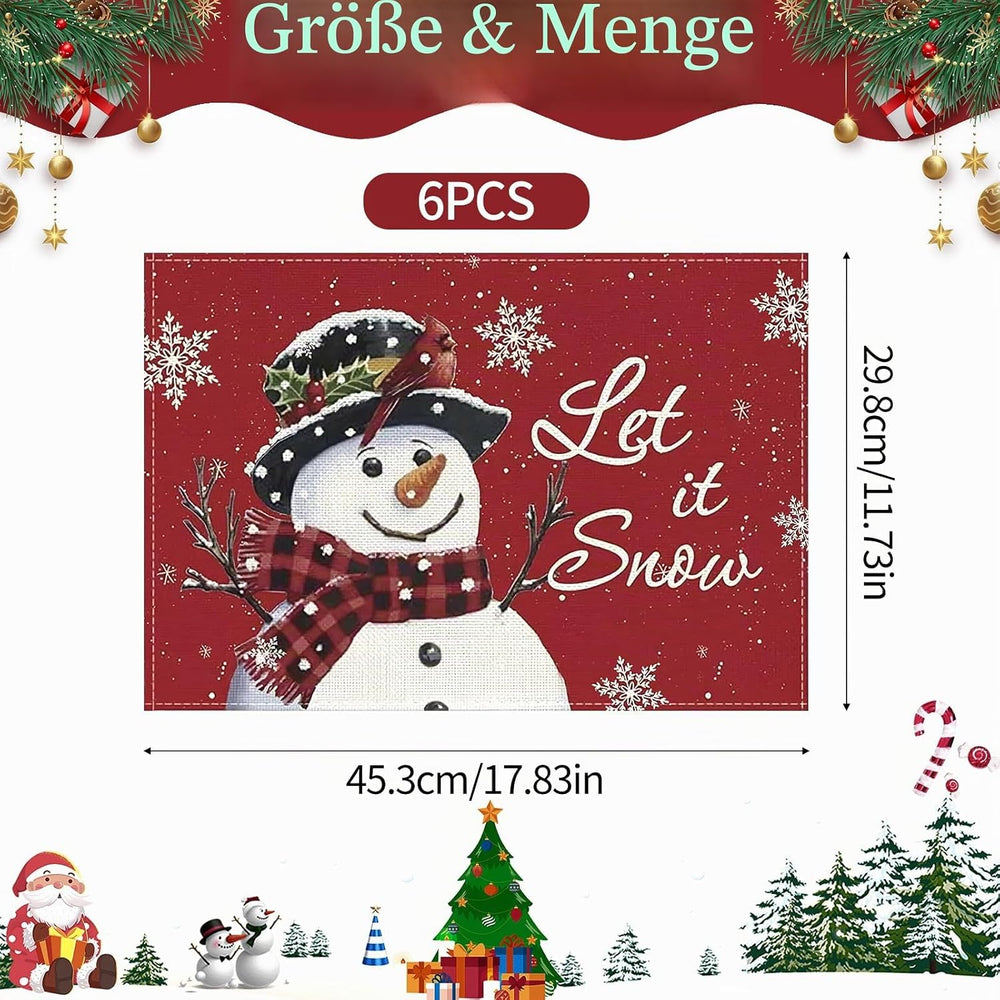 6 Stück Platzset Weihnachten Abwaschbar, Tischset Weihnachten Leinen