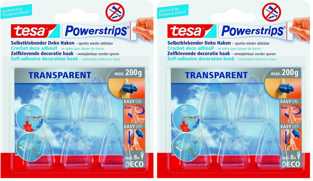 tesa Deko Haken für transparente Oberflächen und Glas - 1 x 2 Haken