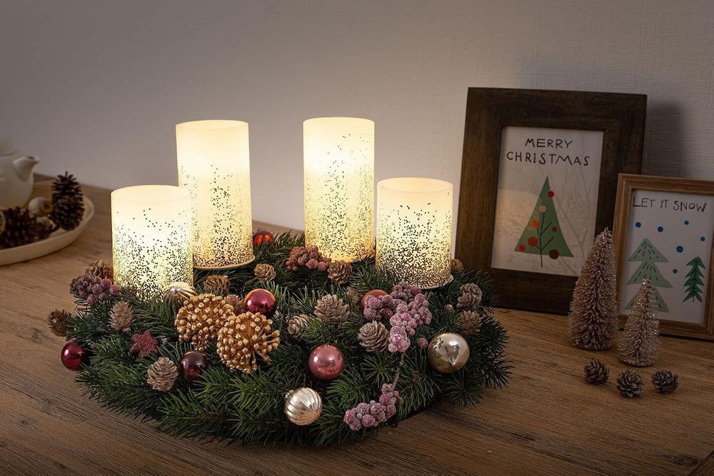 Pauleen 48008 Glowing Glitter Candle Wachskerze 2er Set Echtwachs LED Kerzen, warmweiß, flackernde Flamme Weiß Silber