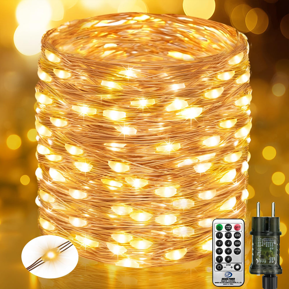btfarm 10M 100 LED Lichterkette Innen mit Stecker, Warmweiß Kupferdraht