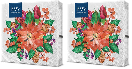 PAW Servietten 33 x 33 cm, 20 Stück - Weihnachtsschneeflocken Hellrot