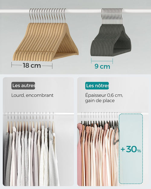 SONGMICS Kleiderbügel Samt, 20er Set, 42 cm breit, dünn, gut belastbar