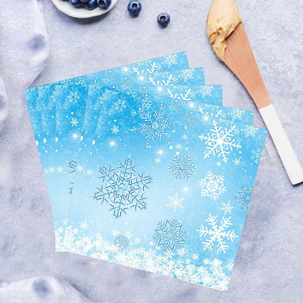 DazzJoy 20 Stück Servietten Weihnachten, 33x33 cm Weihnachten Servietten Schneeflocken, Weihnachtsservietten Tischdeko, Schneeflocken Papierservietten Tischdeko für Frozen, Silvester, Prinzessin Deko