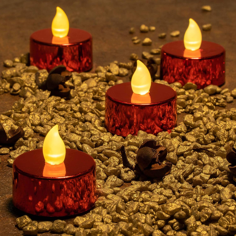 NIPACH 4er Set LED Teelicht Farbe: Rot – Leuchtfarbe: Warm Weiß