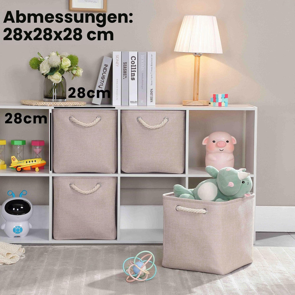 Mangata Stoff Aufbewahrungsbox 33x33x33 cm Faltbar Helles Khaki Weiß 1er Pack