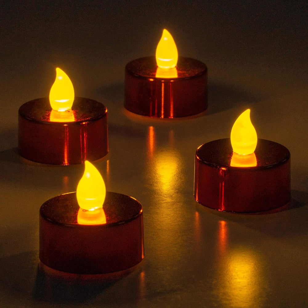 NIPACH 4er Set LED Teelicht Farbe: Rot – Leuchtfarbe: Warm Weiß