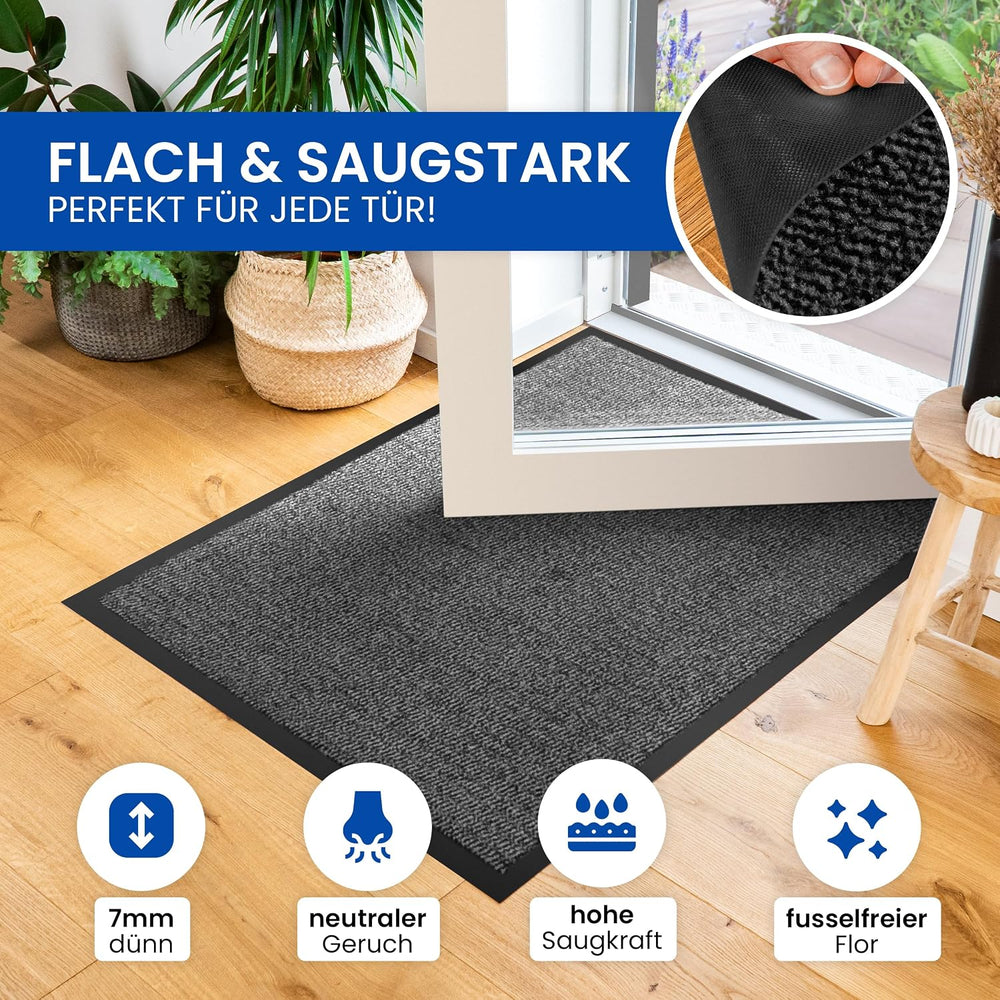 Gentle North Hochwertige Fußmatte grau schwarz 40x60cm groß für Innen & Außen - Schmutzfangmatte rutschfest, waschbar & wetterfest - für Eingangsbereich & Aussenbereich - Läufer Flur dünn