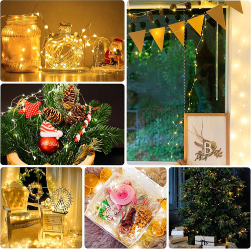 Mini Lichterkette 5M 50LED Warmweiß, Wiederaufladbar USB, Timer, 8 Modi, Wasserdicht, für Innen Außen, Garten, Hochzeit, Party, Weihnachten, 2 Stück