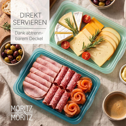 Moritz & Moritz 2er Set Aufschnittbox stapelbar Türkis – Frischhaltedosen mit Deckel zur Aufbewahrung von Wurst, Käse uvm. – lebensmittelecht, spülmaschinengeeignet