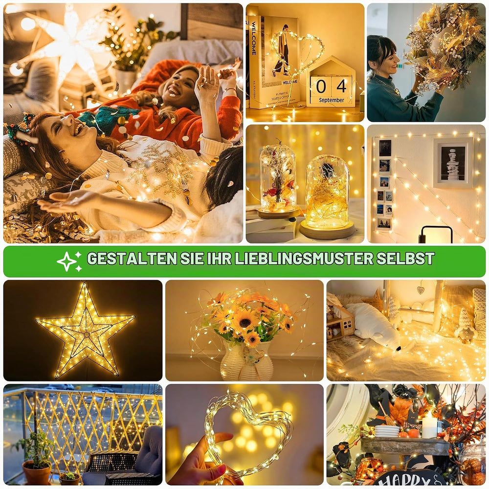 Mini Lichterkette 5M 50LED Warmweiß, Wiederaufladbar USB, Timer, 8 Modi, Wasserdicht, für Innen Außen, Garten, Hochzeit, Party, Weihnachten, 2 Stück