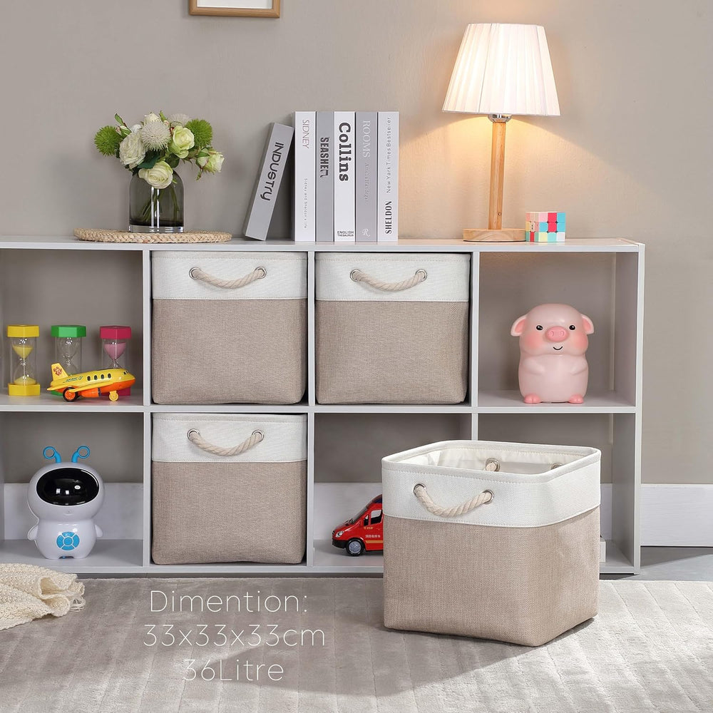 Mangata Stoff Aufbewahrungsbox 33x33x33 cm Faltbar Helles Khaki Weiß 1er Pack