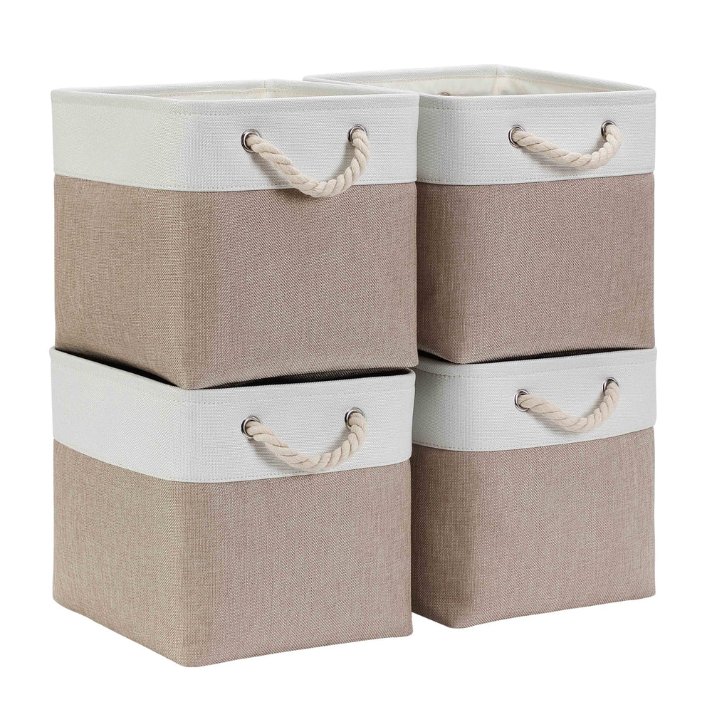 Mangata Stoff Aufbewahrungsbox 33x33x33 cm Faltbar Helles Khaki Weiß 1er Pack
