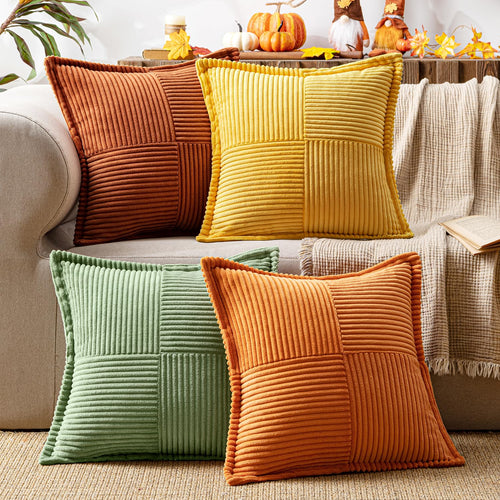 MIULEE 4er Set Kissenbezug 40×40cm Kordsamt Biese Patchwork Grüne Serie