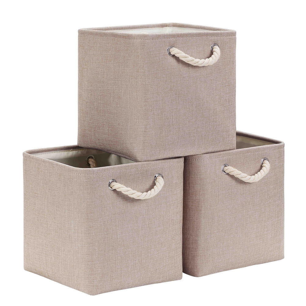 Mangata Stoff Aufbewahrungsbox 33x33x33 cm Faltbar Helles Khaki Weiß 1er Pack