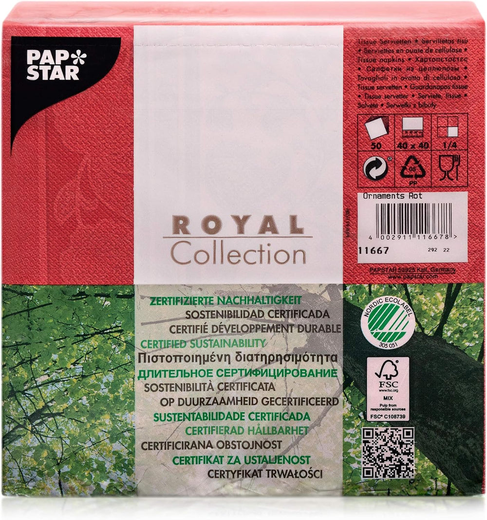 Papstar 50x Royal Collection Servietten Rot Ornaments 40 x 40 cm