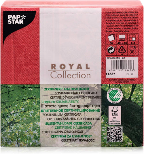 Papstar 50x Royal Collection Servietten Rot Ornaments 40 x 40 cm