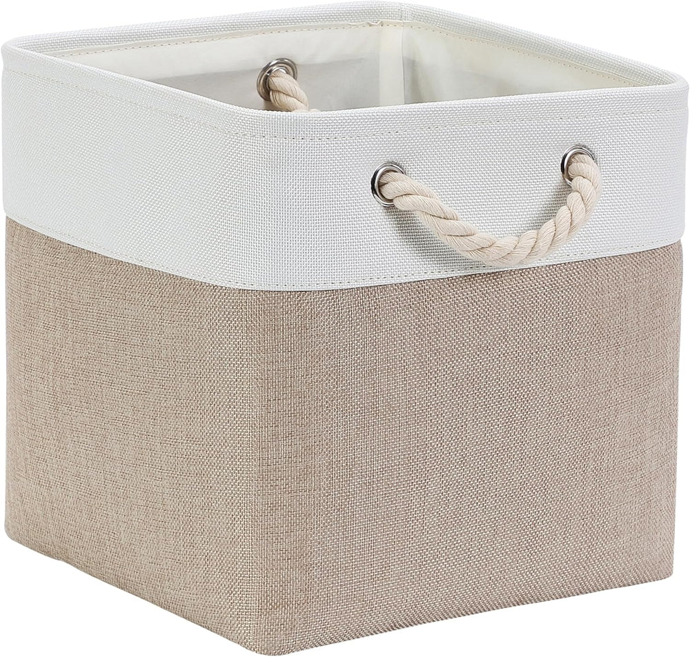 Mangata Stoff Aufbewahrungsbox 33x33x33 cm Faltbar Helles Khaki Weiß 1er Pack