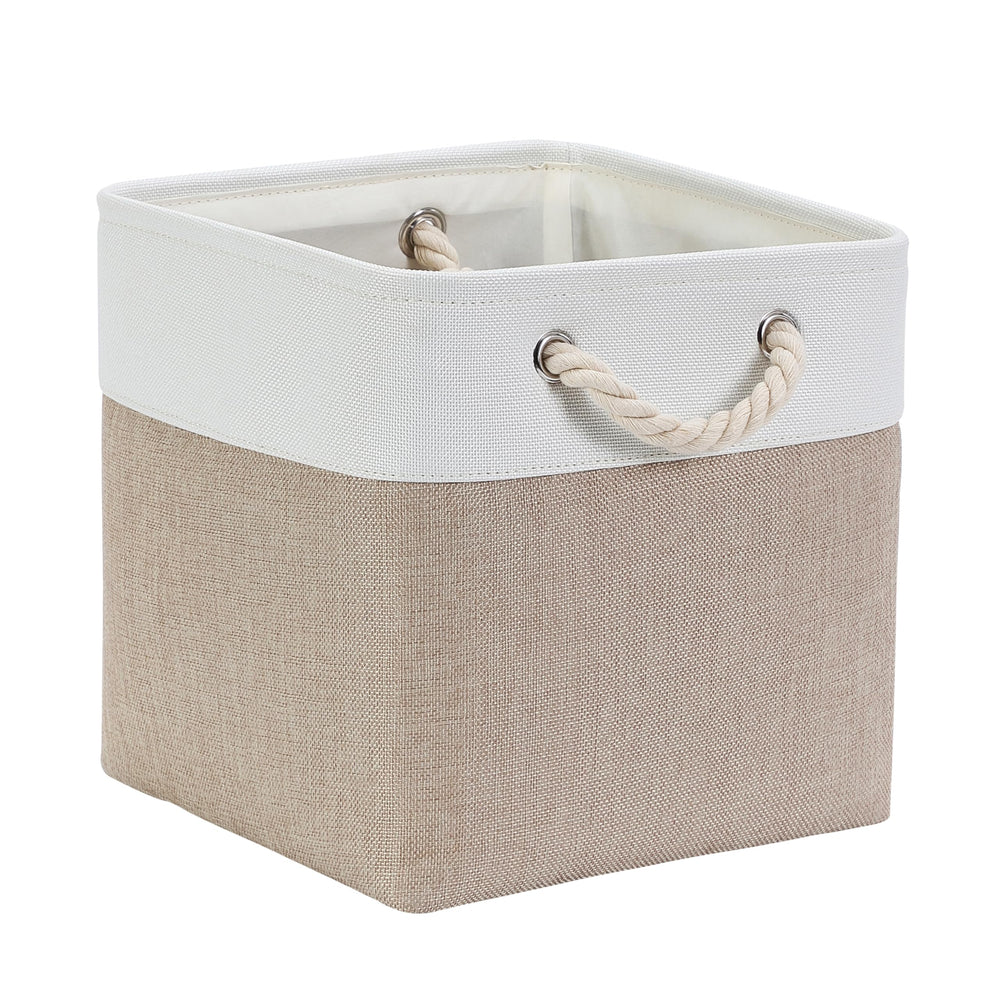 Mangata Stoff Aufbewahrungsbox 33x33x33 cm Faltbar Helles Khaki Weiß 1er Pack
