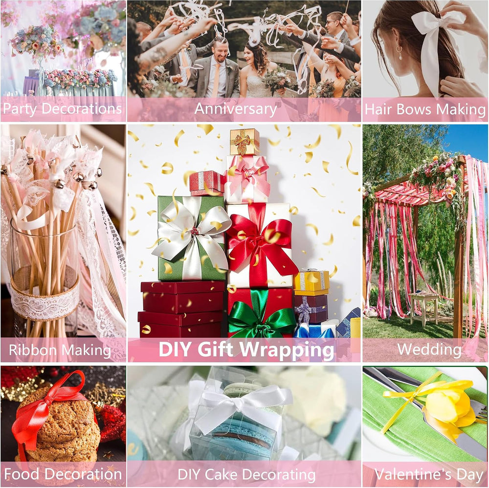 Geschenkband Satinband 22 m x 20 mm Weiß für Geschenkverpackung & Hochzeit