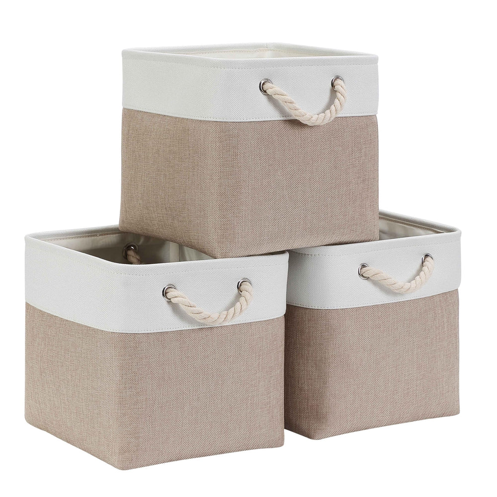 Mangata Stoff Aufbewahrungsbox 33x33x33 cm Faltbar Helles Khaki Weiß 1er Pack
