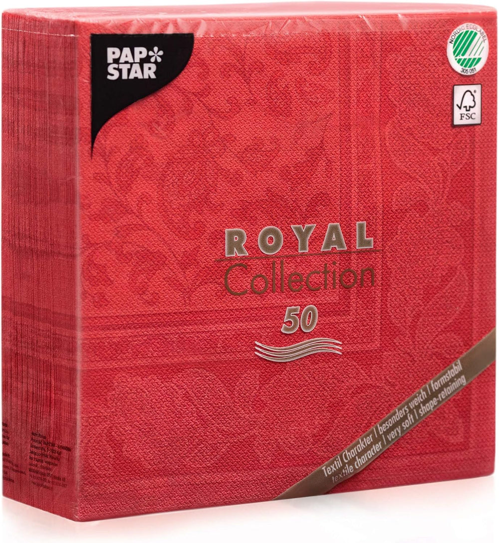 Papstar 50x Royal Collection Servietten Rot Ornaments 40 x 40 cm