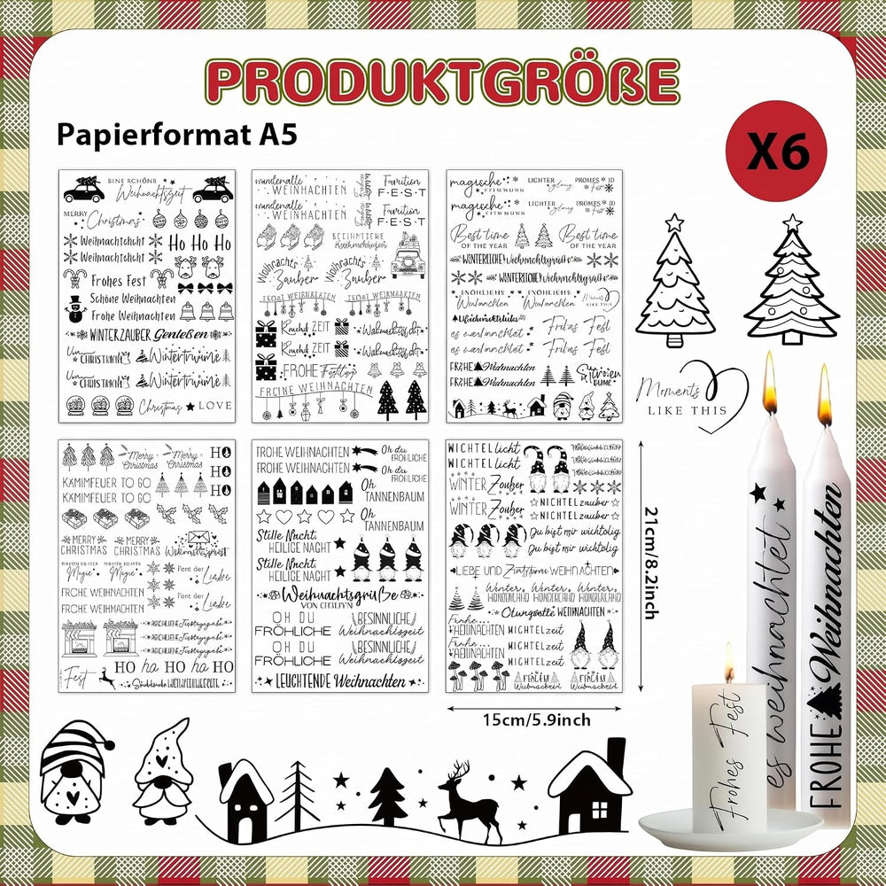 Kerzentattoos Weihnachten & Advent – Kerzen Sticker Set für DIY Deko