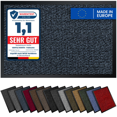 Gentle North Hochwertige Fußmatte grau schwarz 40x60cm groß für Innen & Außen - Schmutzfangmatte rutschfest, waschbar & wetterfest - für Eingangsbereich & Aussenbereich - Läufer Flur dünn