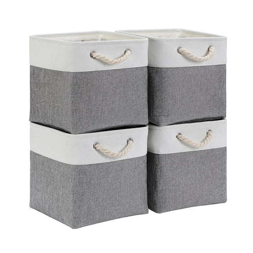 Mangata Stoff Aufbewahrungsbox 33x33x33 cm Faltbar Helles Khaki Weiß 1er Pack