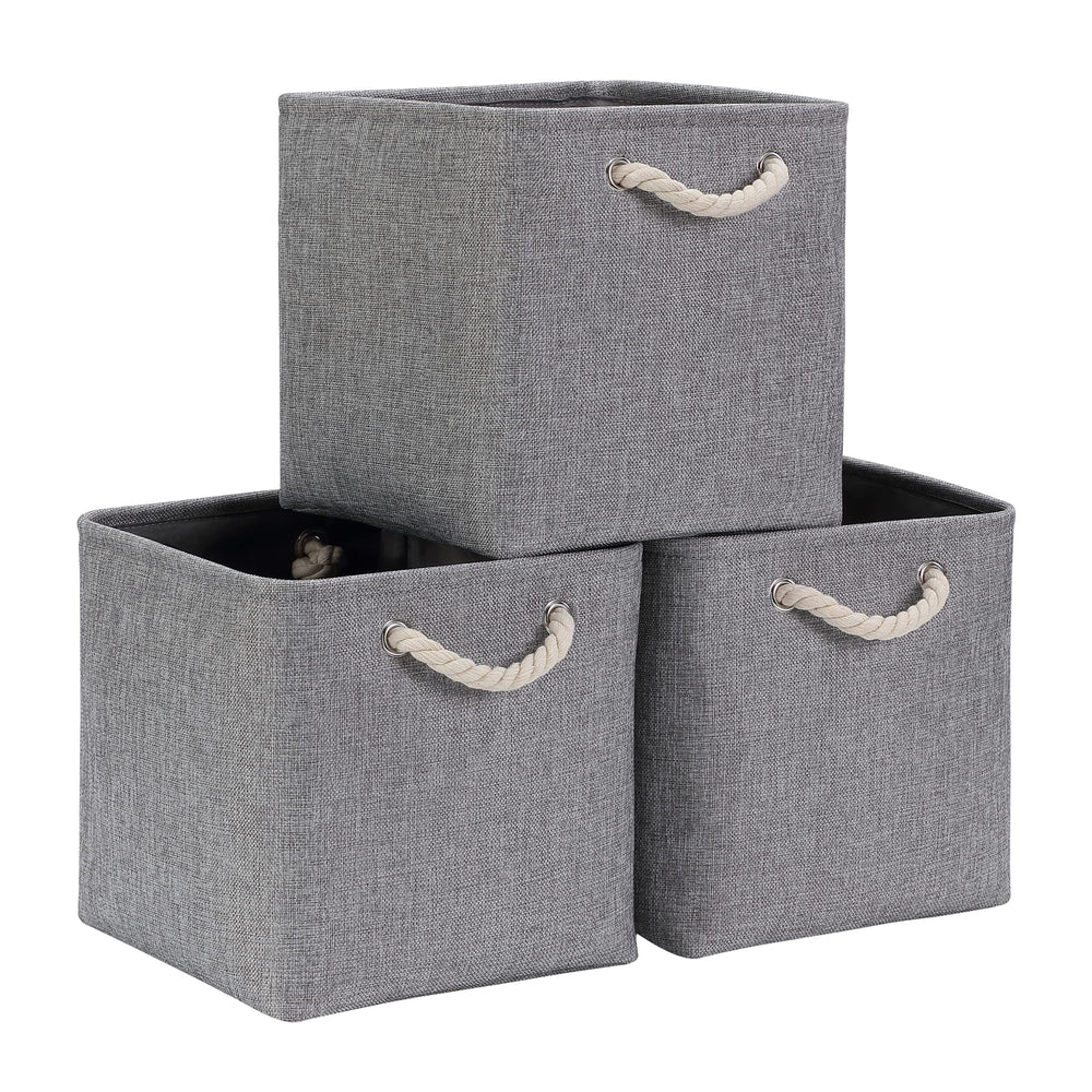 Mangata Stoff Aufbewahrungsbox 33x33x33 cm Faltbar Helles Khaki Weiß 1er Pack