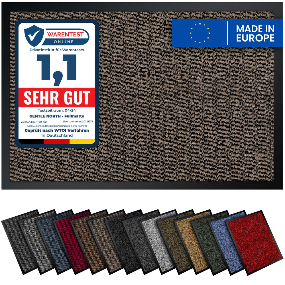 Gentle North Hochwertige Fußmatte grau schwarz 40x60cm groß für Innen & Außen - Schmutzfangmatte rutschfest, waschbar & wetterfest - für Eingangsbereich & Aussenbereich - Läufer Flur dünn