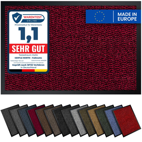 Gentle North Hochwertige Fußmatte grau schwarz 40x60cm groß für Innen & Außen - Schmutzfangmatte rutschfest, waschbar & wetterfest - für Eingangsbereich & Aussenbereich - Läufer Flur dünn