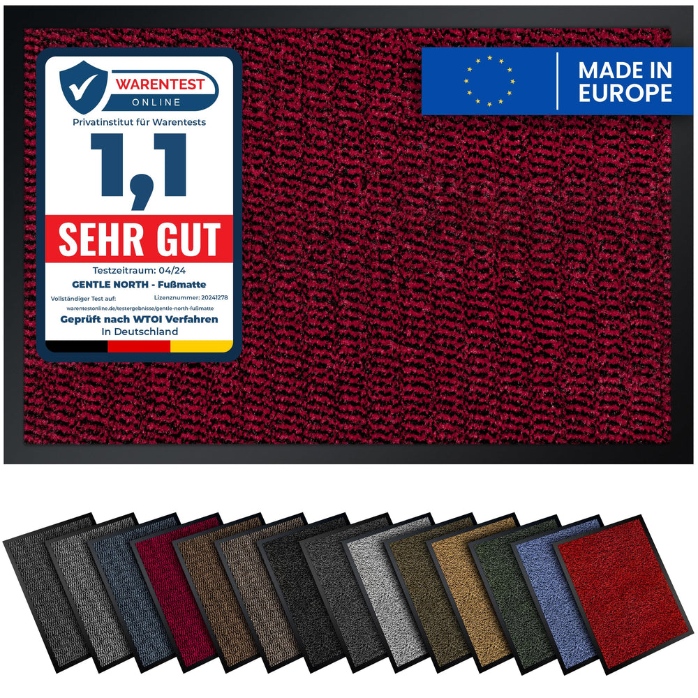 Gentle North Hochwertige Fußmatte grau schwarz 40x60cm groß für Innen & Außen - Schmutzfangmatte rutschfest, waschbar & wetterfest - für Eingangsbereich & Aussenbereich - Läufer Flur dünn