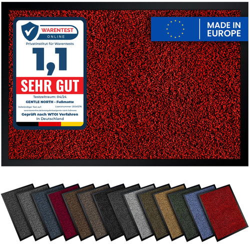 Gentle North Hochwertige Fußmatte grau schwarz 40x60cm groß für Innen & Außen - Schmutzfangmatte rutschfest, waschbar & wetterfest - für Eingangsbereich & Aussenbereich - Läufer Flur dünn